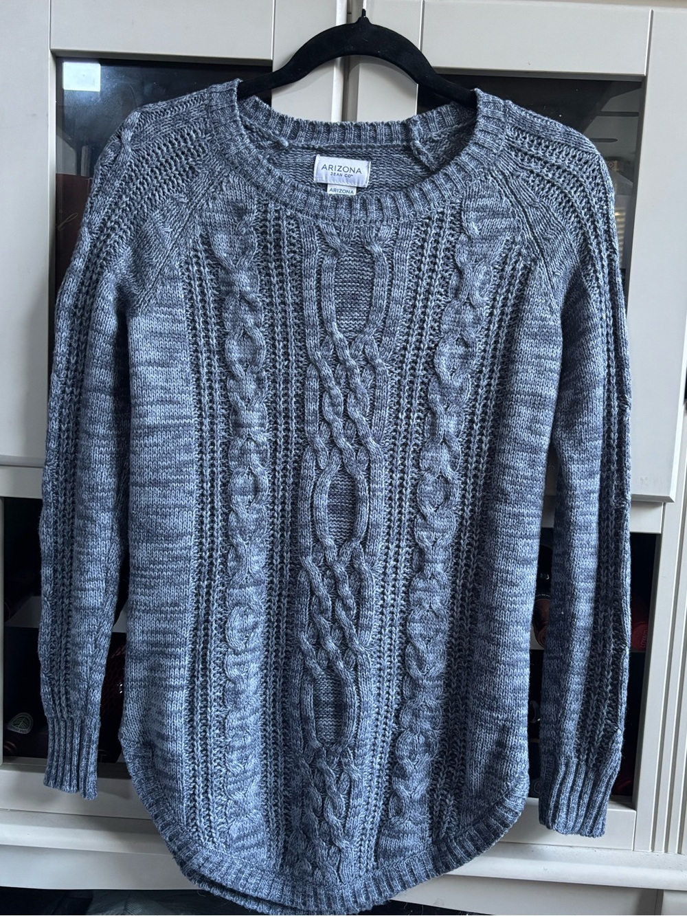 Arizona Jean Company Heather Gray Cable Crewneck Sweater